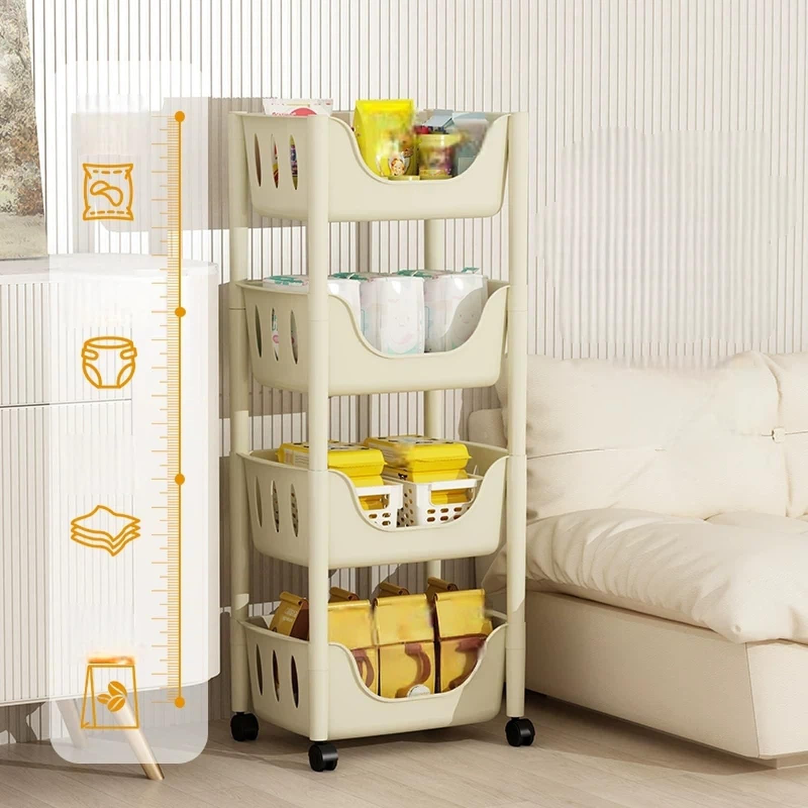 Carrello da cucina Ripiano mobile for carrello multilivello in plastica for l'organizzazione domestica(Bianco,Piccolo)