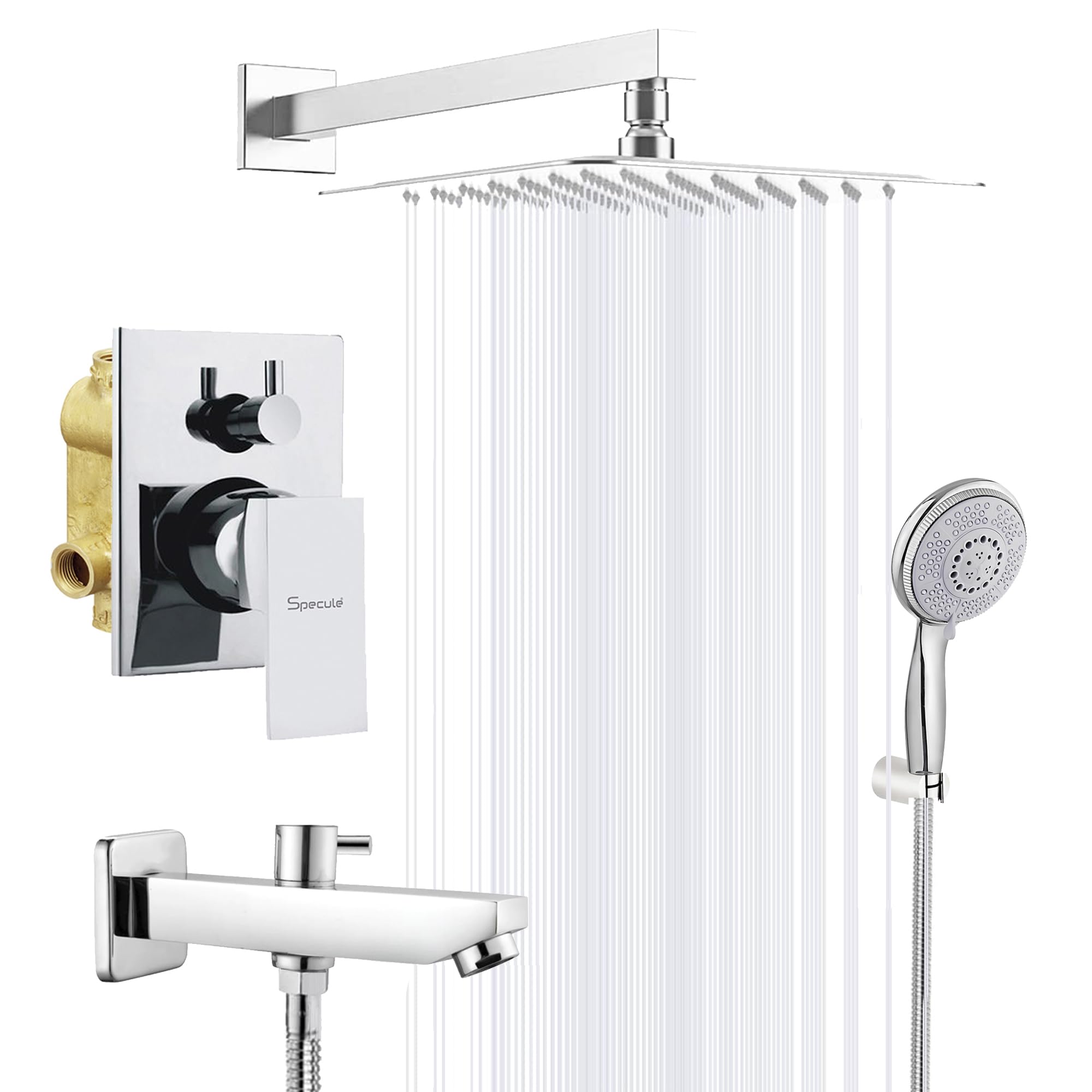 Specule Brass Concealed Body High Flow Diverter Full Set With Rainfall Shower Full Set for bathroom, Multi flow Hand Shower and Bath Tub Spout | Bathroom Shower Set | Bathroom Shower System (B0C2Z1WT13) Amazon Price History, Amazon Price Tracker