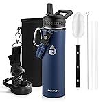 RAYMYLO Insulated Water Bottle 20 oz, Triple Wall Vacuum Stainless Steel (Cold for 48 Hrs), Leak Proof & Non-BPA, Kids Water Bottle Jug for School with Straw Spout Lids, Navy Blue