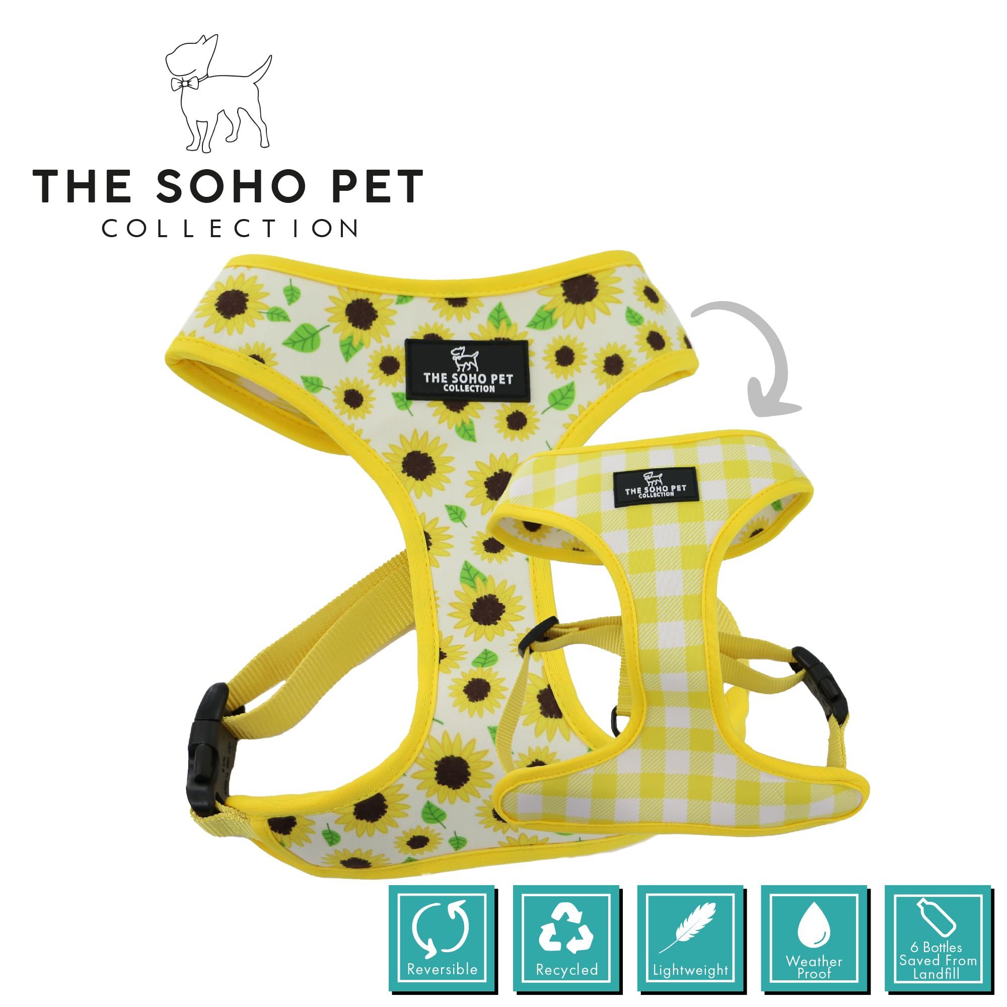 Ancol Sunflower Reversible Dog Harness in Yellow Check, Comfortable Weatherproof Pet Accessory - Image 4