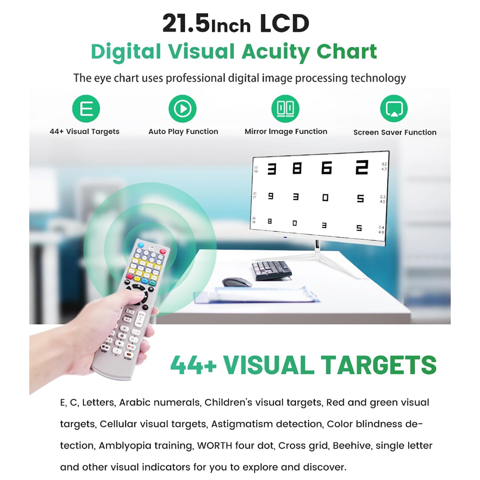 Digitale Sehtafel, Optische 21,5-Zoll-LCD-Sehtafel Mit Mehreren Sehzielen, Geeignet Für Die Augenheilkunde Im Krankenhaus, Optometrietests In Optikgeschäften Und Sehfunktionsuntersuchungen