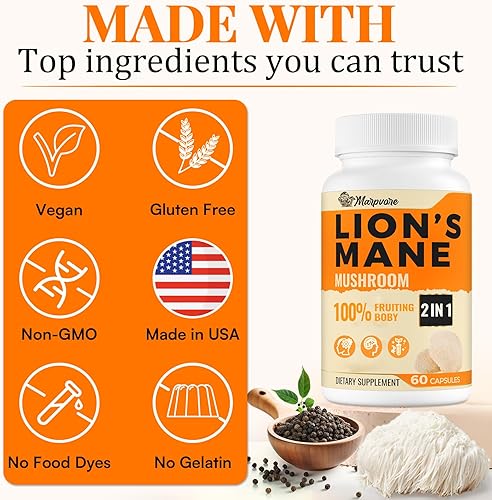 Miniatura 8 de Suplementos cerebrales de potencia 50X para memoria y concentración, cápsulas de suplemento de melena de león de 1400 mg  Suplemento cerebral