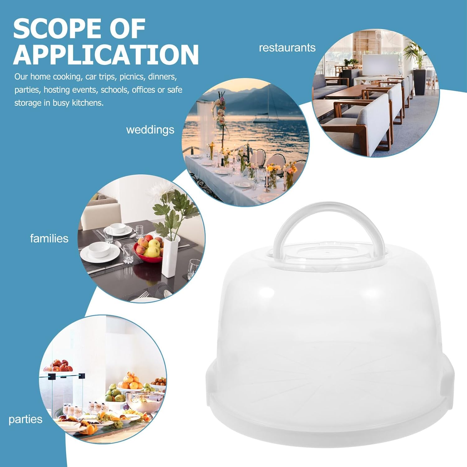 Reusable Cake Carrier Box with Lid and Folding Handle Portable Food-safe Storage for Birthday Cakes Pies Cupcakes Pastries for Picnics Parties Outdoor Use and Kitchen Organization