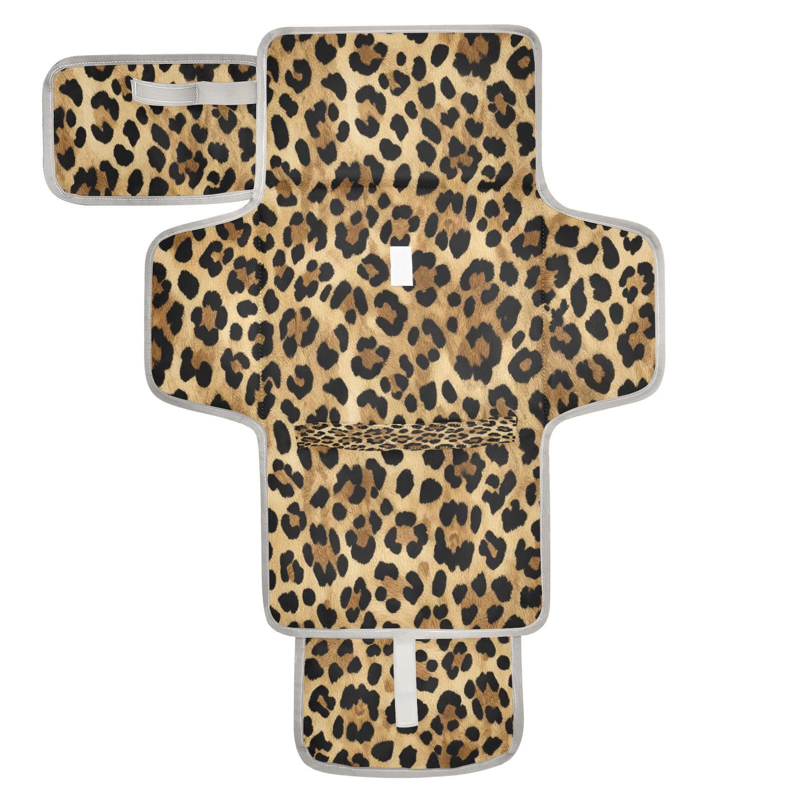 xigua Classic Leopard Print Portable Diaper Changing Pad, Waterproof Baby Changing Mat with Storage Pocket & Built-in Pillow, Foldable Travel Pad, Newborn Gift Set for Boy Girl