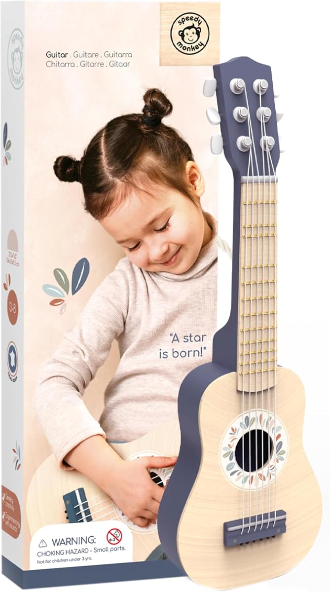 Wooden Kids Guitar Toy 6-String Nylon for Ages 3+ Learning | 6-string nylon, acoustic guitar, kids musical instruments, toddler boy toys, creative rhythm, finger dexterity, sound skill