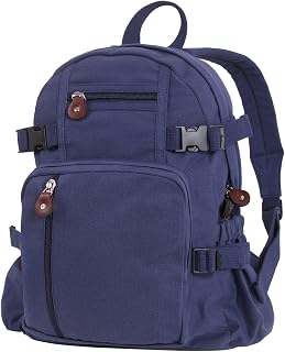 Rothco Vintage Canvas Compact Backpack, Small Cotton Canvas Daypack with Multi Pockets, Adjustable Straps, Mini Travel Bag (Navy Blue)
