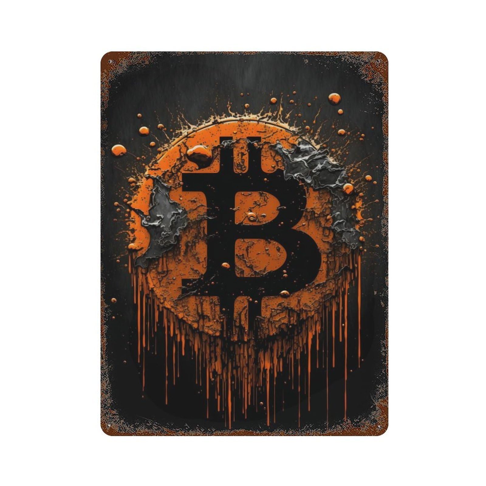 Bitcoin Crypto Distressed Metal Wall Sign 15.7"x11.8", Industrial Home Decor for Garage, Pub Or Kitchen