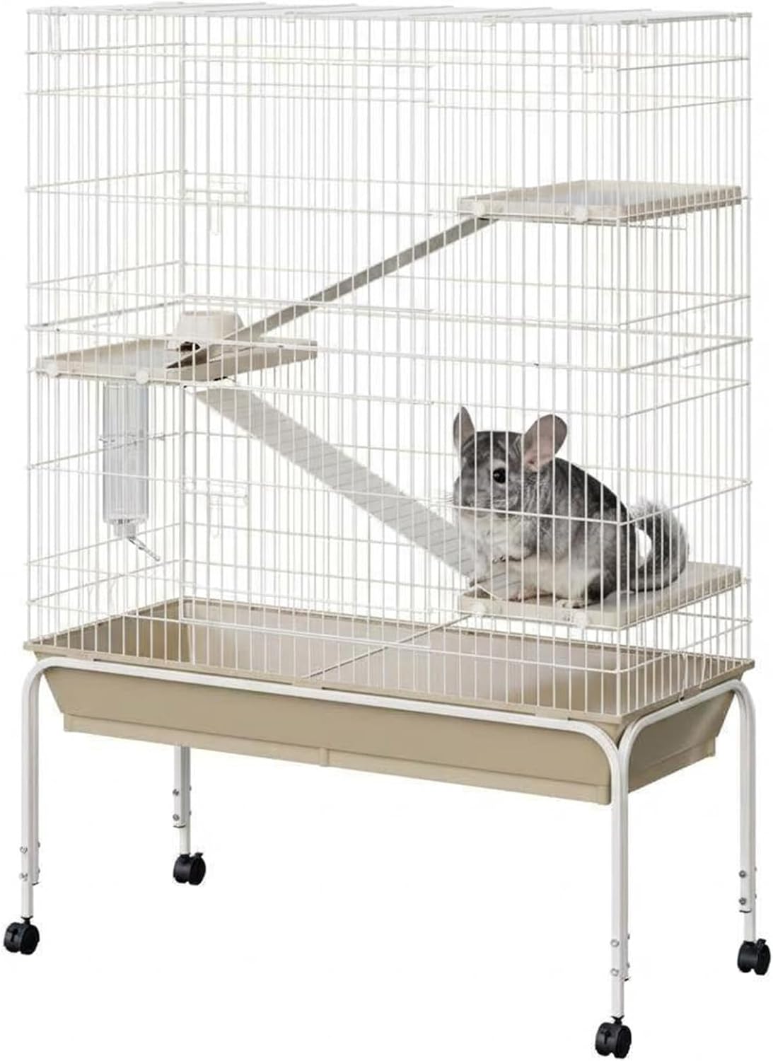 40-Inch Small Animal Cage, 4-Tier Metal Ferret Cage with Wheels, Removable Ramps & Platforms, Carbon Steel Habitat for Guinea Pigs, Rabbits, Chinchillas, Includes Water Bottle & Food Dish