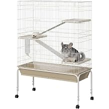 40-Inch Small Animal Cage, 4-Tier Metal Ferret Cage with Wheels, Removable Ramps & Platforms, Carbon Steel Habitat for Guinea Pigs, Rabbits, Chinchillas, Includes Water Bottle & Food Dish