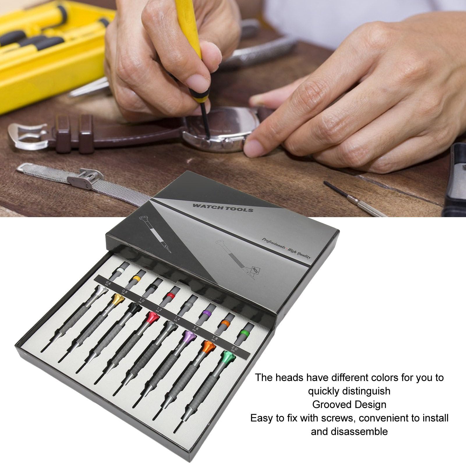 8-teiliges Uhrenschraubendreher-Set 0,6–2,0 mm, Präzisions-Juwelier-Schraubendreher-Set mit Aufbewahrungskoffer und Ersatzklingen für Uhrenreparatur, Brillen, Schmuck, Ele