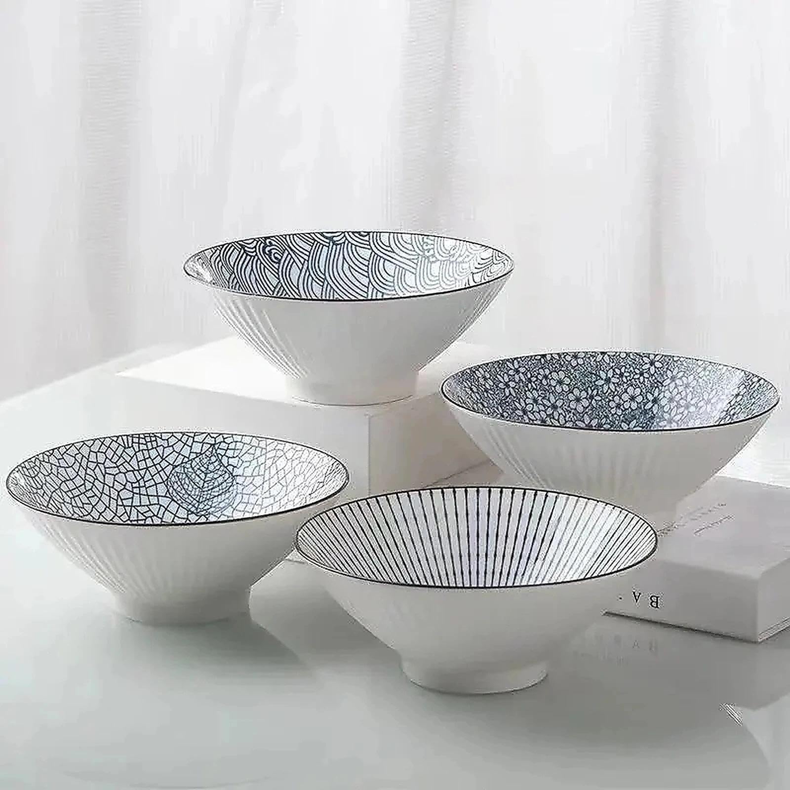 Japońska miska do ramenu, zestaw ceramicznych misek do zupy, ryżu, pho, makaronu lub płatków śniadaniowych, nadaje się do kuchenki mikrofalowej i zmywarki, 20 cm porcelanowa zastawa obiadowa, zestaw