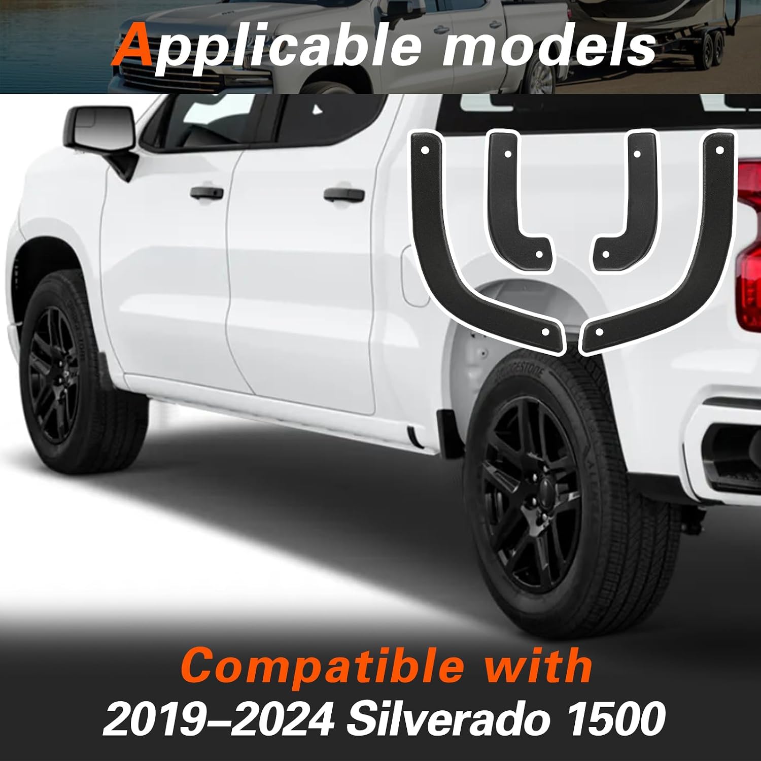 Mud Flaps Delete Compatible with Chevy Silverado 1500 2019-2024 Mud Splash Guards Mudflaps Delete Compatible with Chevrolet Silverado 1500 Accessories