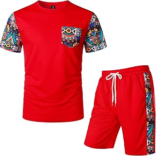LucMatton Men's 2 Piece Outfits Hipster Printed Patchwork Tee Shirt and Shorts Set Sports Tracksuits