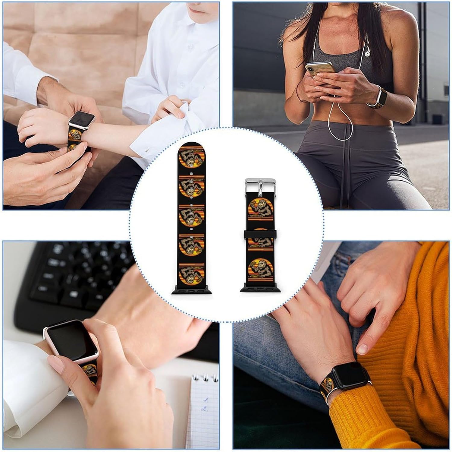 Sasquatch And Pizza! Funny Eating Bigfoot Watch Bands Silicone Waterproof Strap Soft Sport Bands Replacement Straps Compatible with Apple Watch image 3