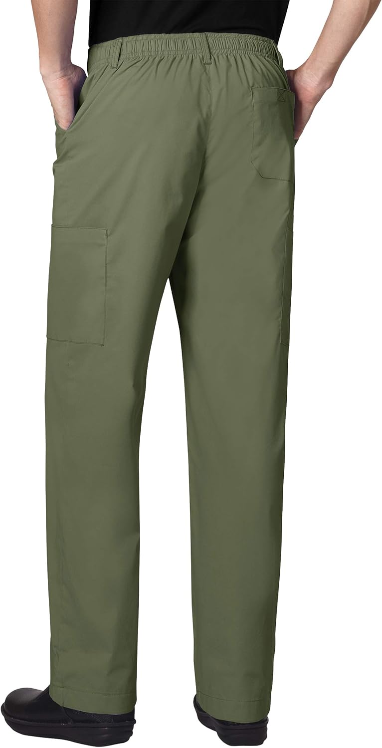 WonderWork Men's V-neck Multi-Pocket Top & Men's Cargo Pant Scrub Set + Badge Reel