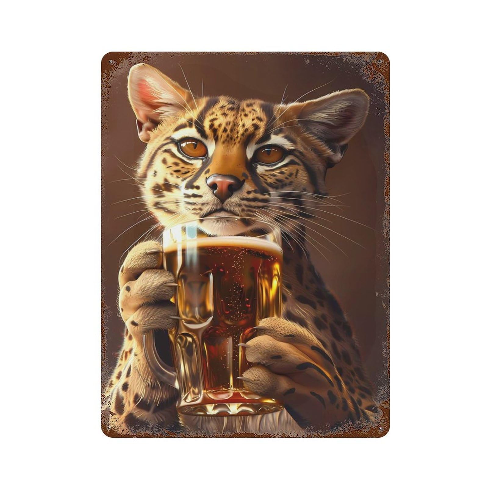 Ocelot Beer 15.7"x11.8" Vintage Rust Metal Sign, Decorative Metal Wall Art for Living Room, Hallway And Home Decor
