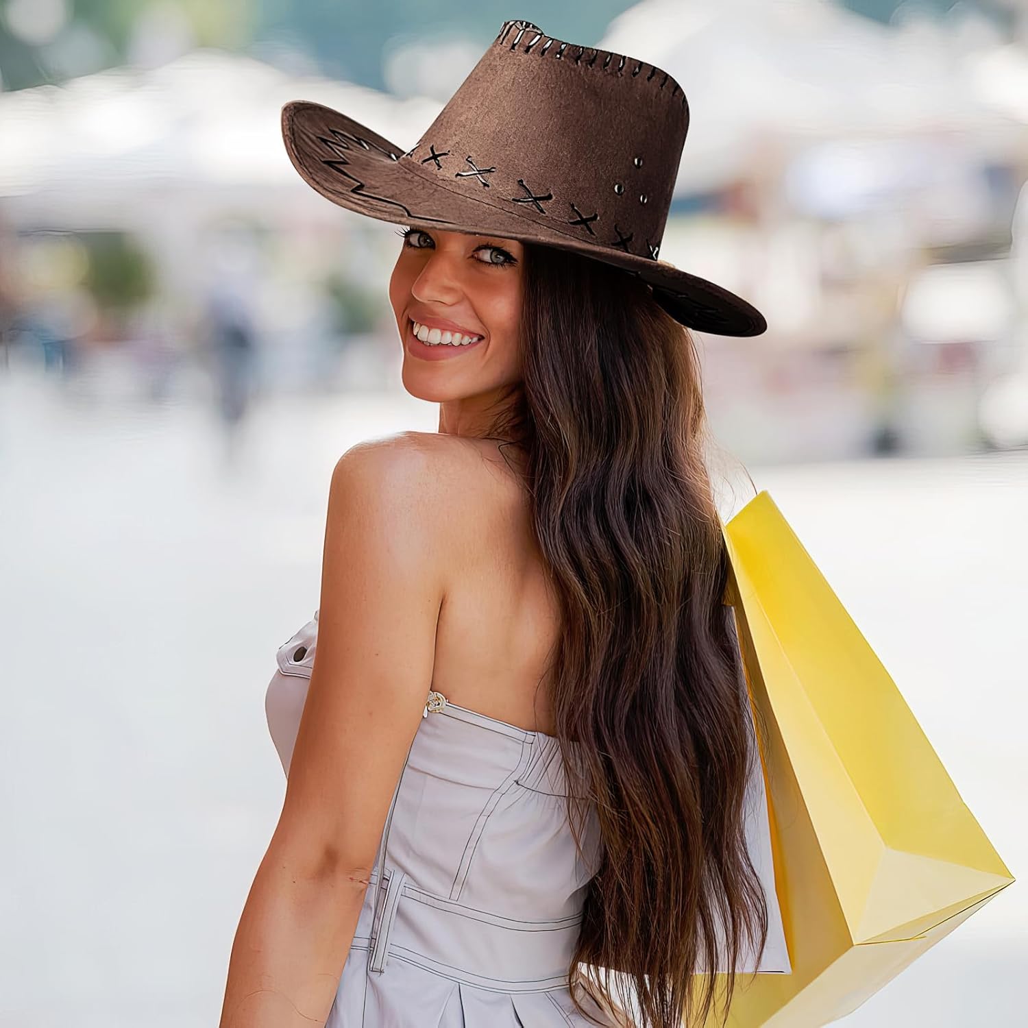 12 Pack Cowboy Hat Bulk, Brown Wide Brim Western Cowboy Hat, Faux Suede Cowboy Hats Party Hats with Bandana and Adjustable Drawstring for Men Women Costume Party - Image 6