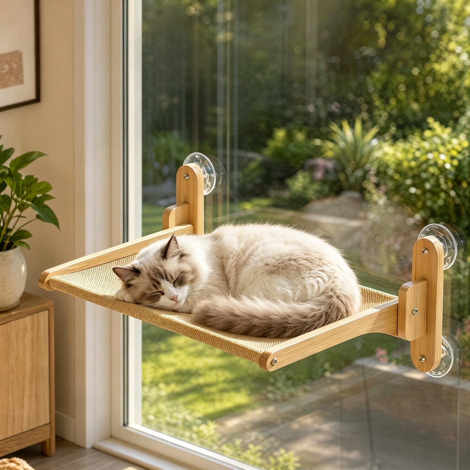 Foldable Cat Window Bed Perch - Strong Suction Cup Cat Window Hammock Seat, Reversible Hanging Cats Bed Window for Indoor, Breathable Mesh Fabric Window Hammock for Large Kittens 33x52cm