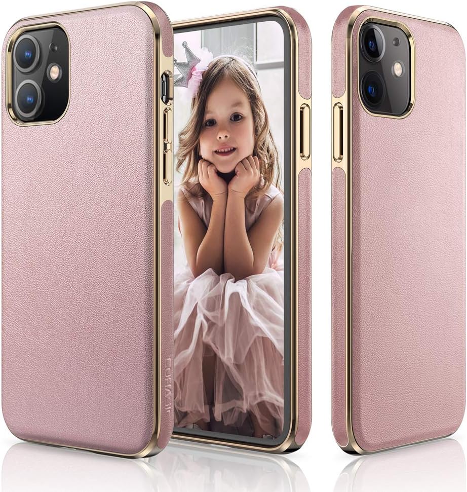 LOHASIC Designed for iPhone 12 Mini Case, Luxury Leather Business Premium Classic Cover Non Slip Soft Grip Protective Shockproof Cases Compatible with iPhone 12 Mini 5G 2020 5.4 inch - Rose Gold