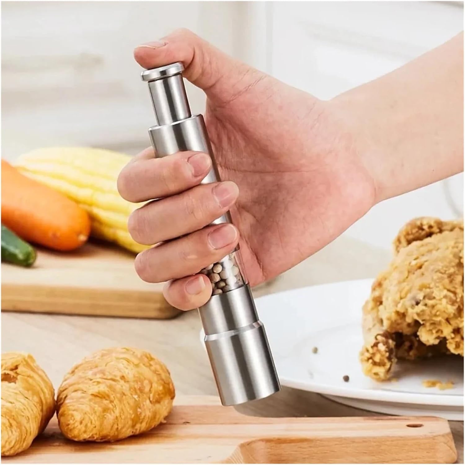 Thumb Push Pepper Portable Salt Manual Pepper Salt Shaker Stainless Steel Spice Grinder Barbecue Kitchen