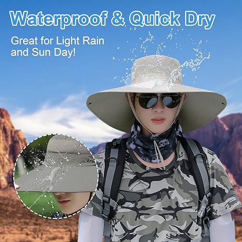 Miniatura 5 de Sombrero de protección solar de ala ancha de 6 pulgadas para exteriores, unisex, para senderismo, playa, pesca, safari, jardín, césped, patio,