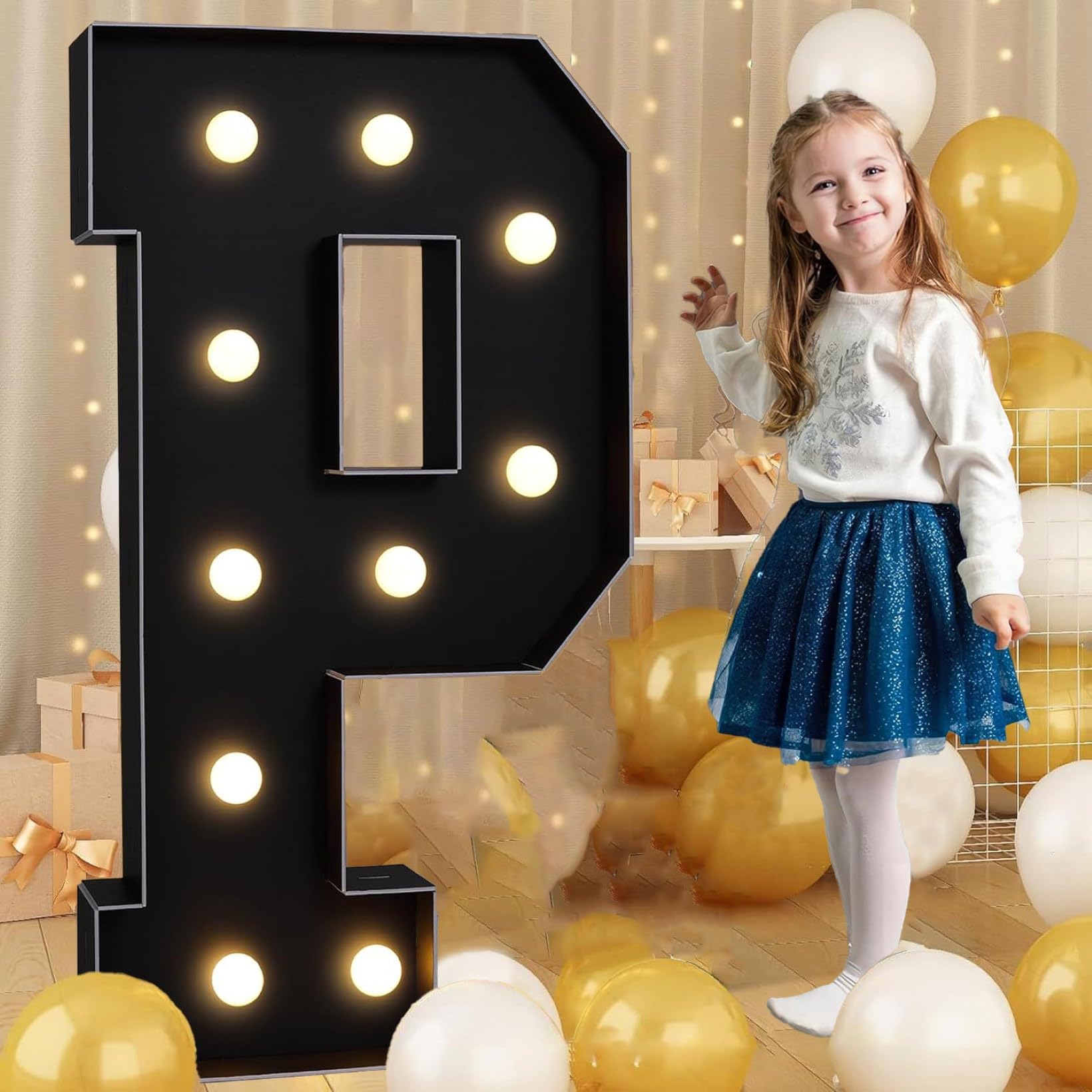 Black Marquee Light Up Letter P, Letter LED Light Sign Pre-cut Foam Glowing Mosaic Light Decor for Birthday Proposal Anniversary Wedding, 70CM/2.3FT