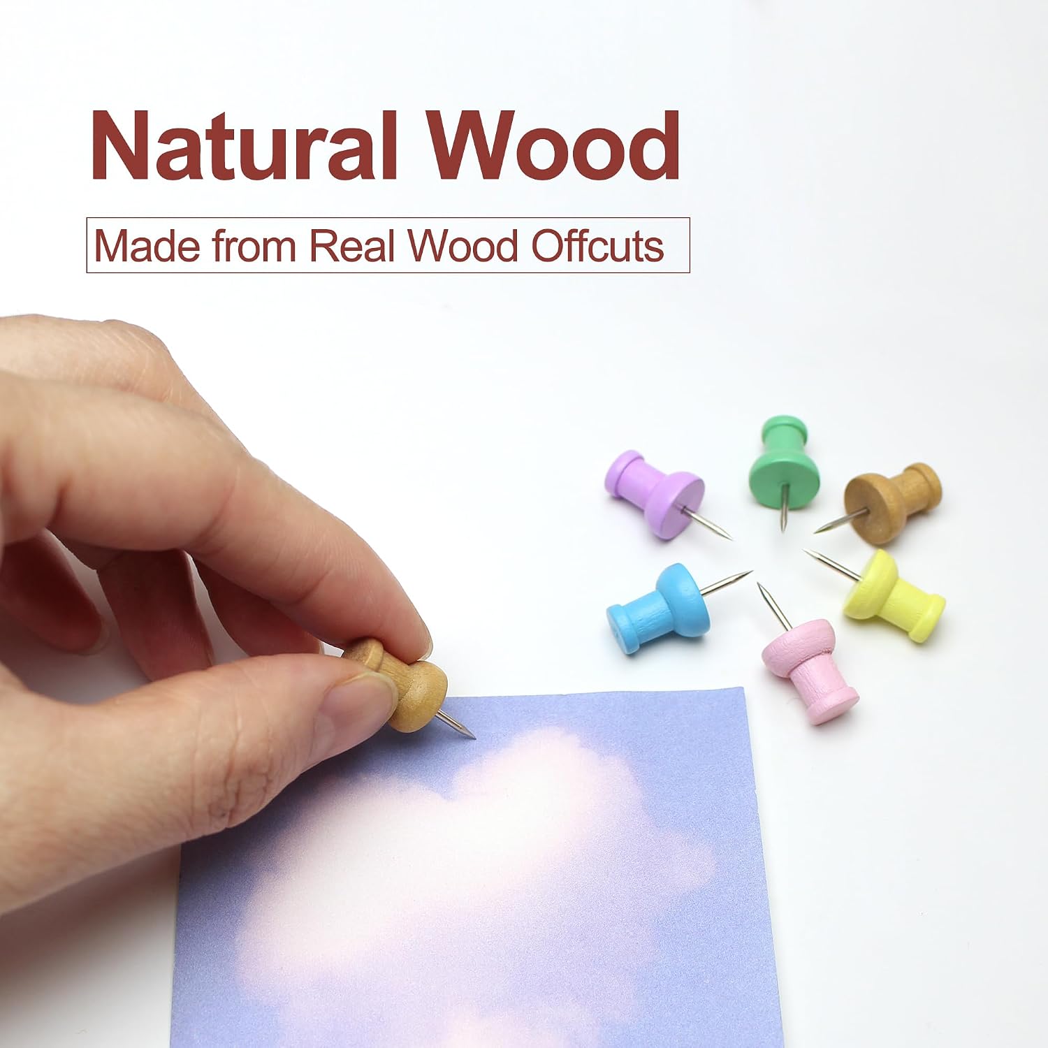 Colorful Wood Push Pins, Decorative Wooden Thumb Tacks for Cork Board and Bulletin Board, Map Pins for Wall, 60 Pieces image 4