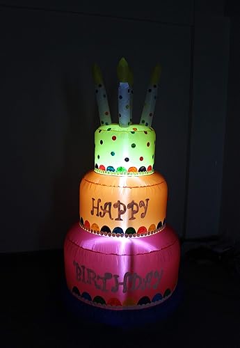 Miniatura 7 de Paquete de dos decoraciones para fiesta de cumpleaños, incluye dinosaurio verde inflable de feliz cumpleaños de 7 pies de alto con pastel y vela, y