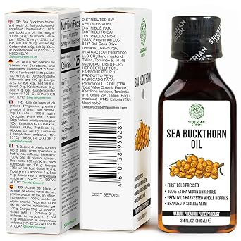 Siberian Sea Buckthorn Oil | 100% Natural Extra Virgin Cold Pressed 100 ml / 3.4 fl oz | Unrefined Raw Vegan | Exclusive Healthy Diet Food Grade