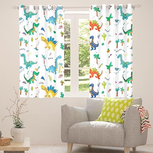 Miniatura 4 de Cortinas de ventana de dinosaurio para niños, para dormitorio, sala de estar, lindas cortinas de dinosaurios de dibujos animados, cortinas de