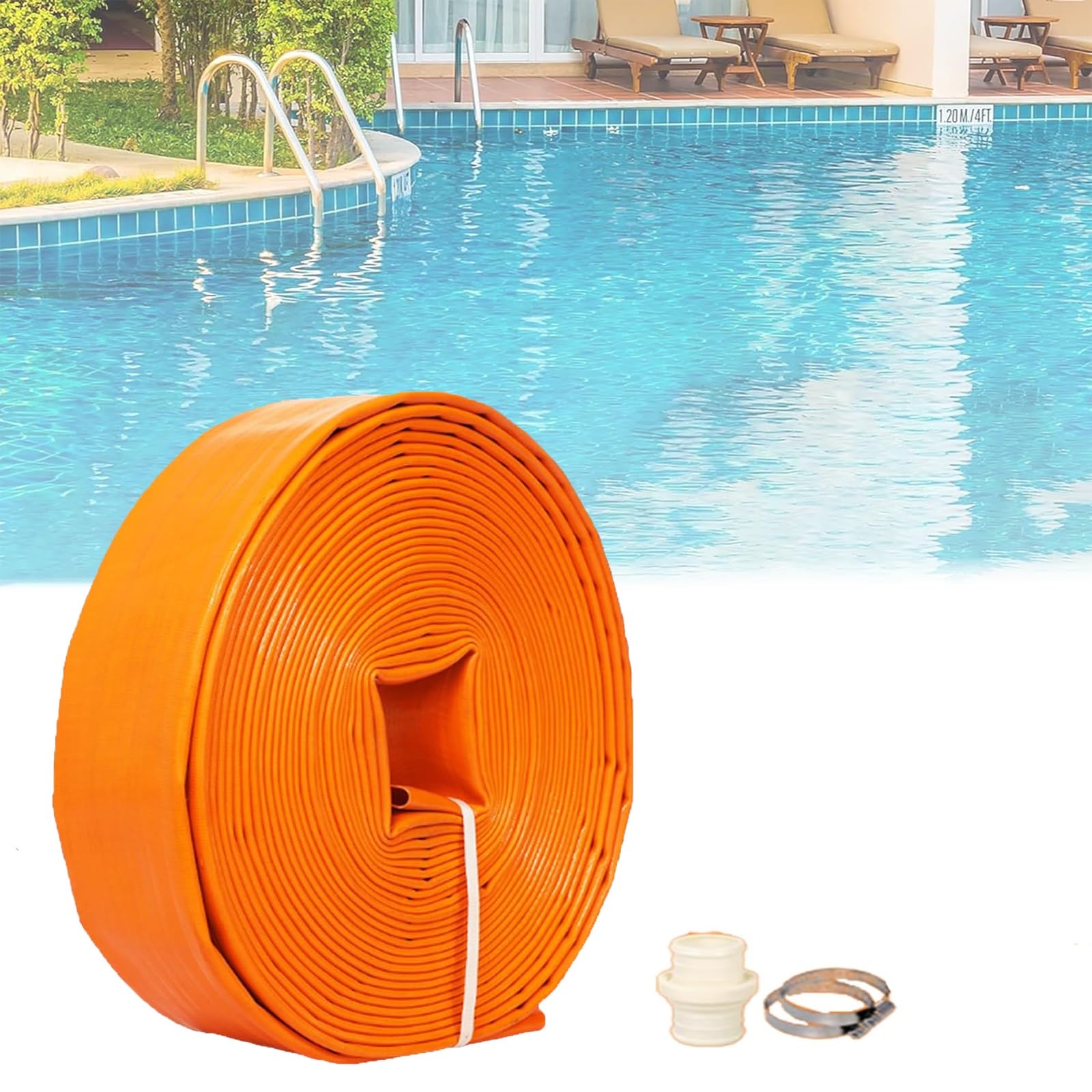 Tubo de manguera plano, manguera de descarga de PVC de 2 pulgadas para transferencia de agua, lavado a contracorriente de piscina, ideal para bombas de sumidero y riego, disponible en longitudes de 20