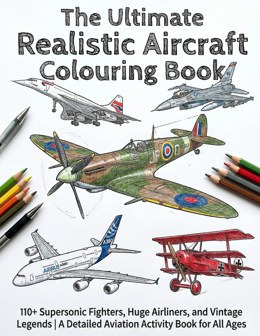 The Ultimate Realistic Aircraft Colouring Book: 110+ Supersonic Fighter, Huge Airliners, and Vintage Legends | A Detailed Aviation Activity Book for All Ages (Ultimate Realistic Colouring Books)