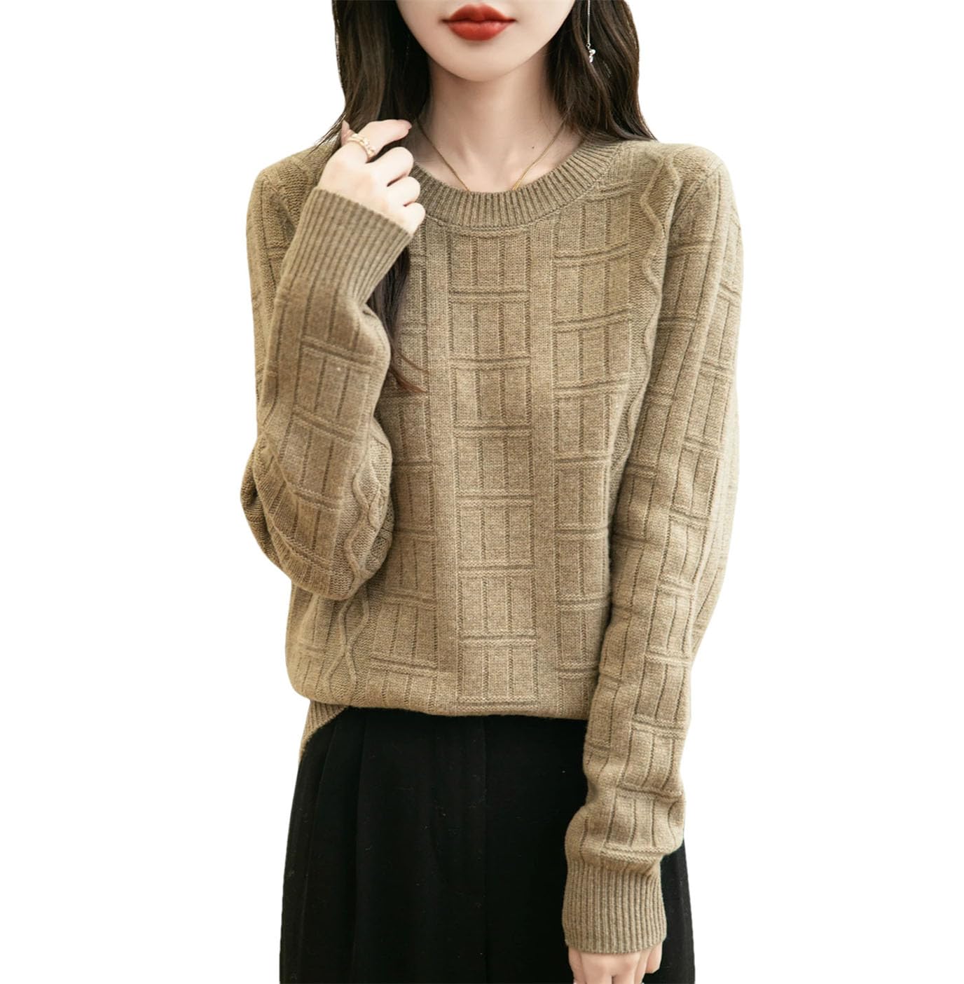Maglione da donna in lana merino autunno inverno tinta unita girocollo caldo manica lunga maglione pullover lavorato a maglia