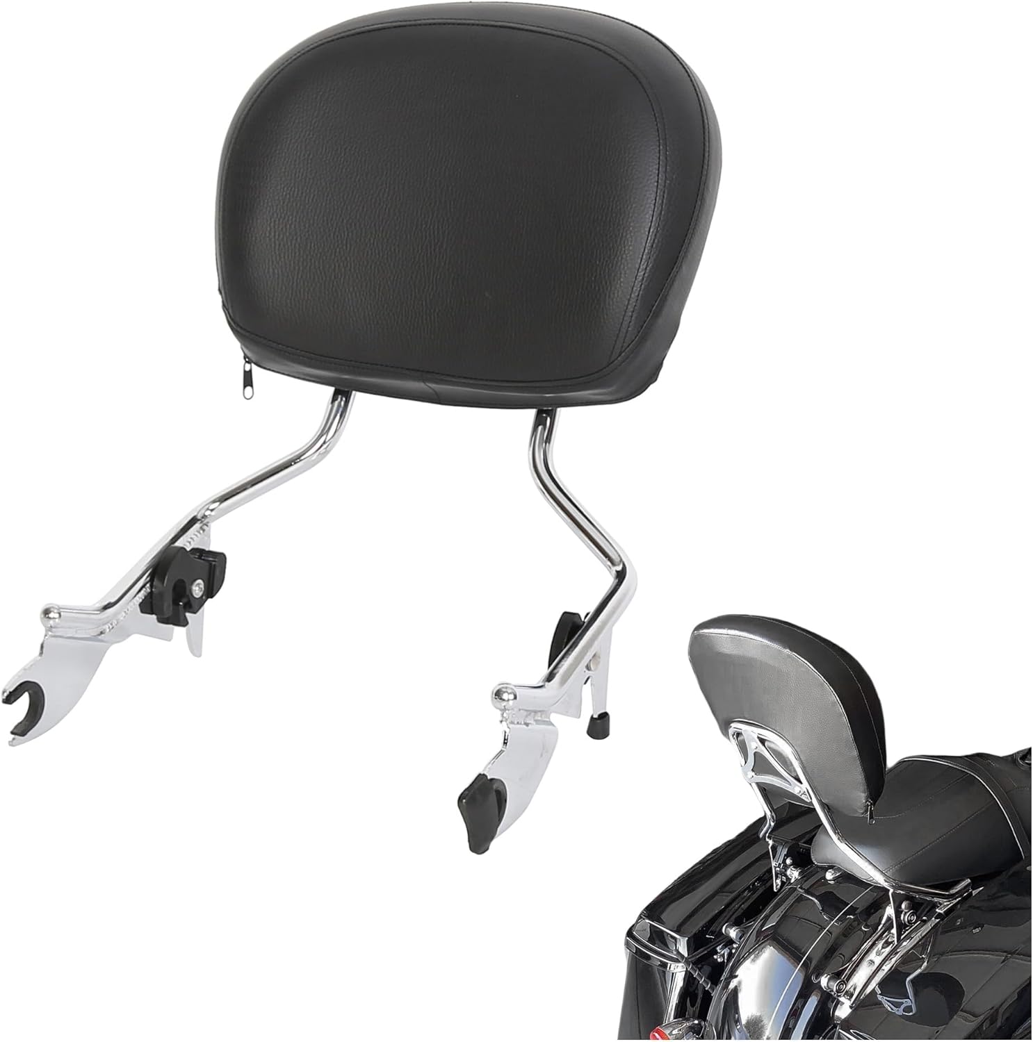 KUAFU Detachable Passenger Backrest Sissy Bar With Pad Compatible with 2009-2024 Harley Touring Road King Electra Glide CVO Street Glide Road Glide Ultra Limited Chrome
