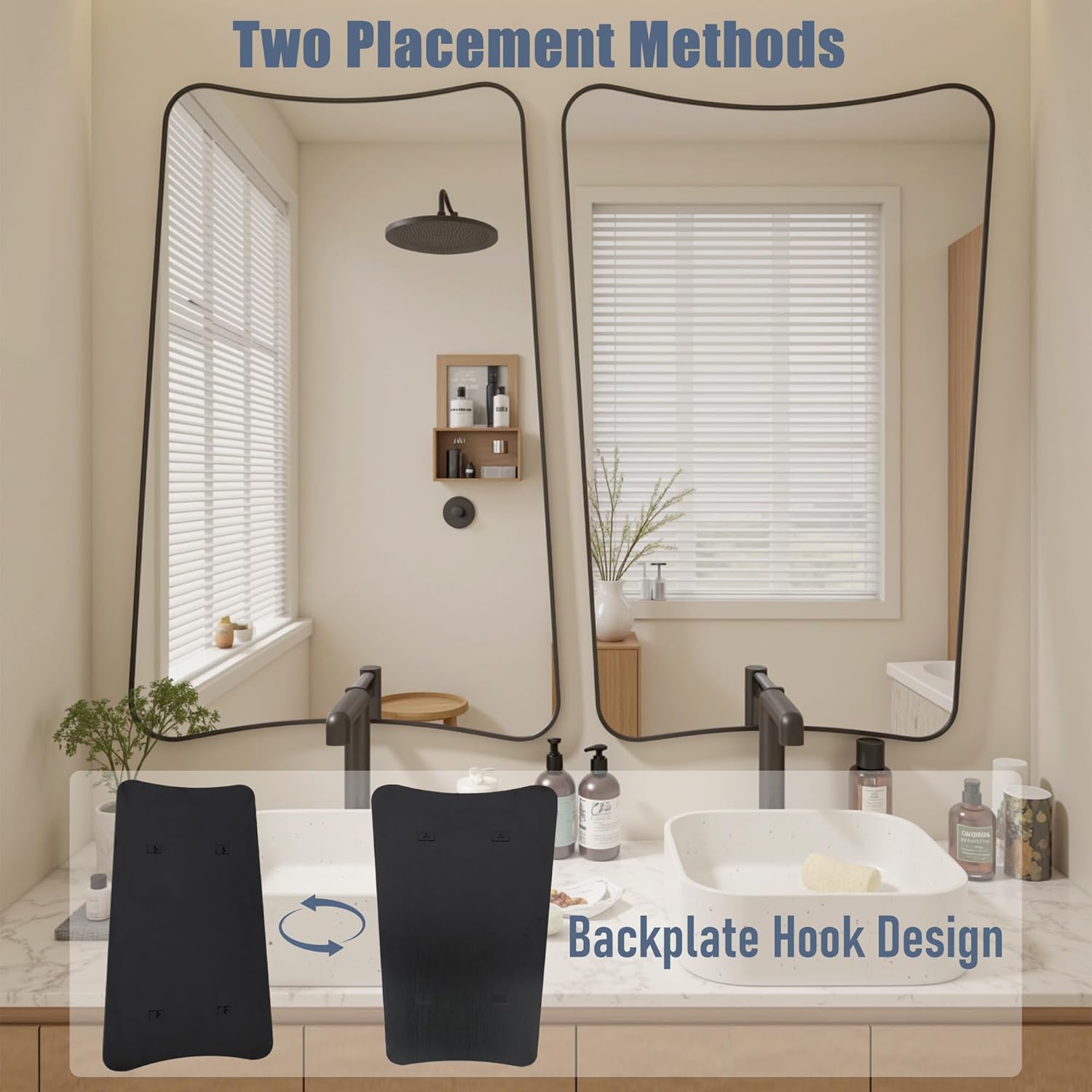 Irregular Wall Mirror, 24"x36" Asymmetrical Mirror with Metal Frame, Modern Wavy Decorative Mirrors for Bathroom, Wall Decor, Entryway, Living Room, Black