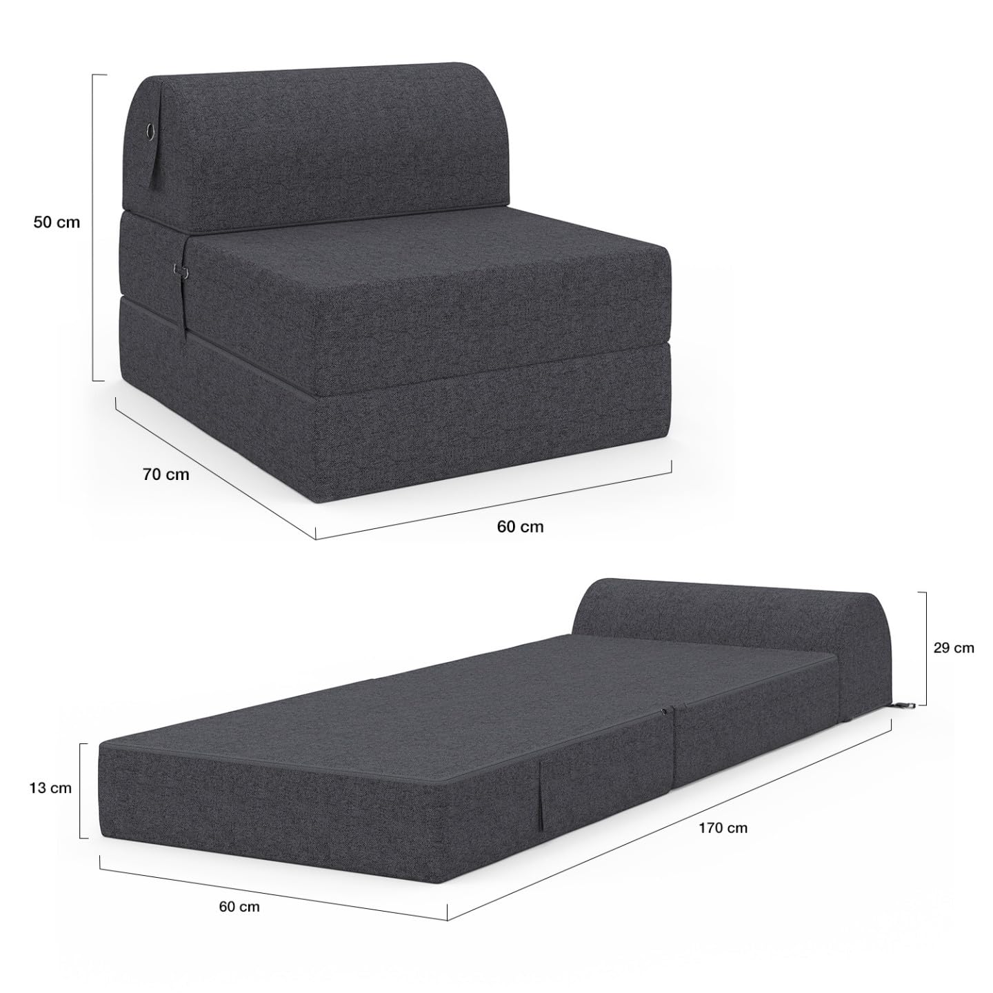 IDMarket - Chauffeuse Paloma en Tissu Gris Anthracite