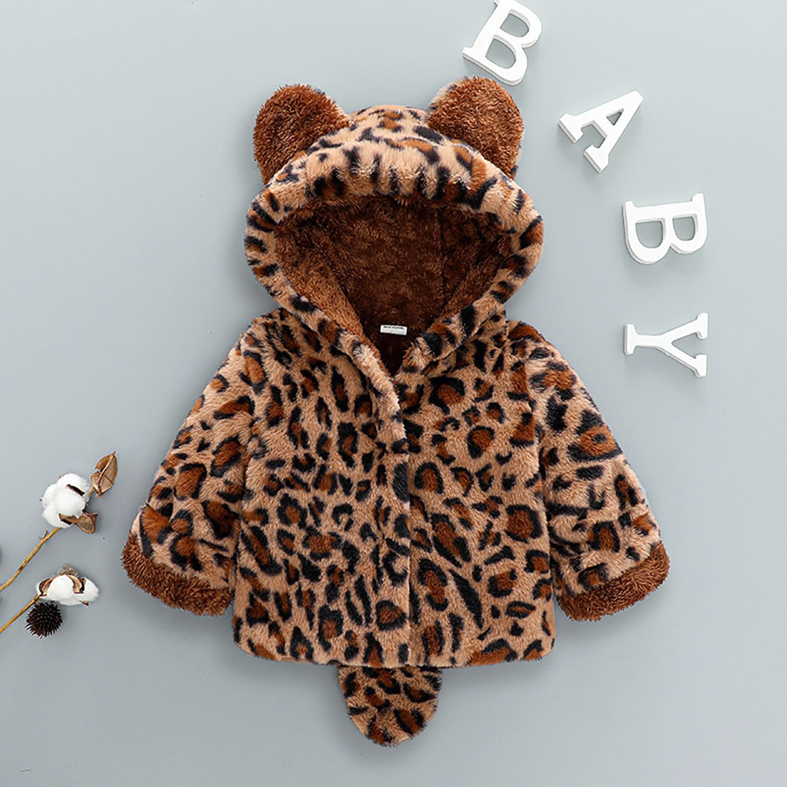 OBiQuzz Veste polaire pour enfant - Veste demi-saison - Motif léopard - Veste d'hiver chaude à capuche - Veste de survêtement avec oreilles d'ours - Veste de sport quotidienne - Veste d'extérieur pour