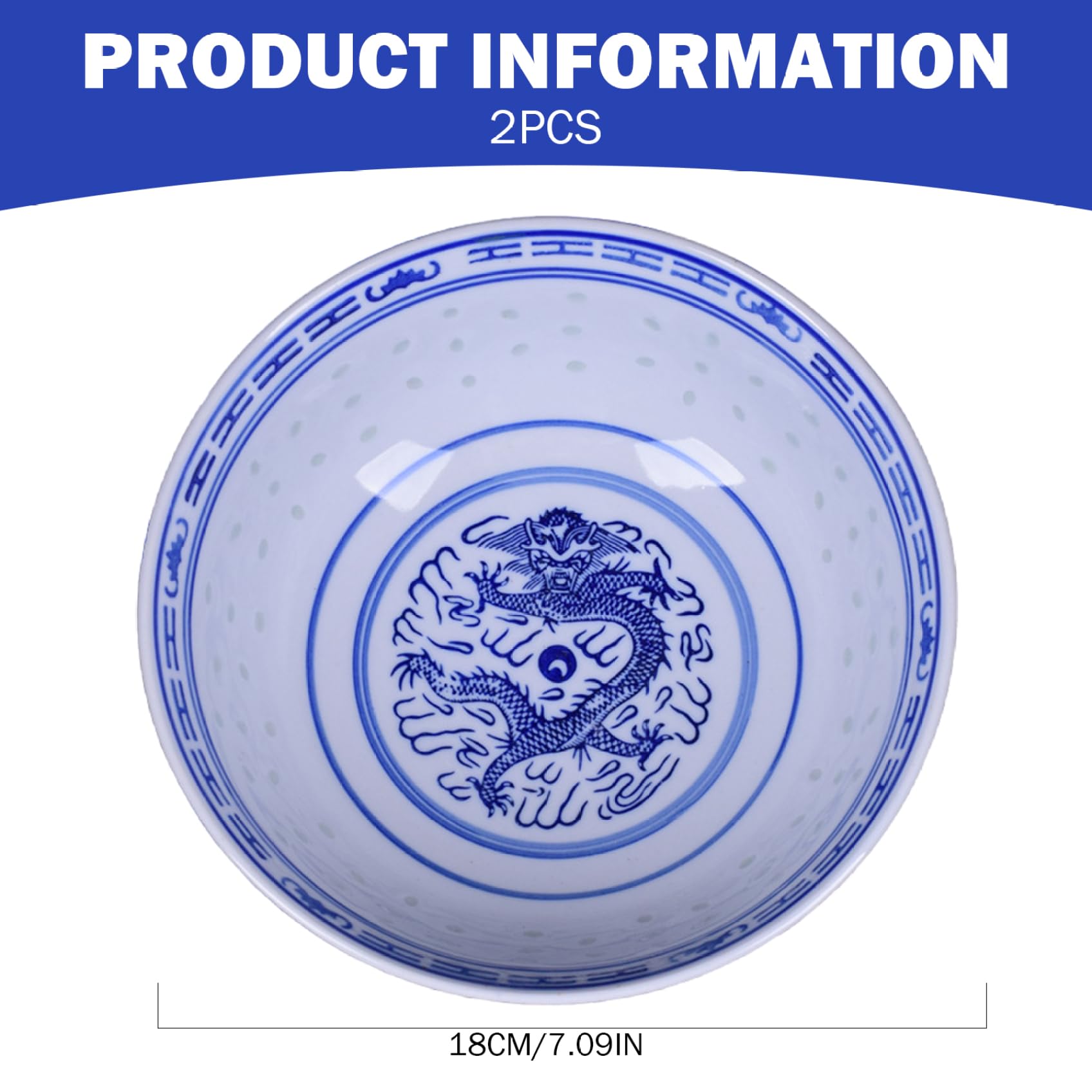 2 Stück Ramen-Nudelschüsseln blau-weiße chinesische Porzellanschüsseln 7 x 3 Zoll 800 ml große Keramik-Suppenschüsseln für Dessert Suppe Müsli und mehr