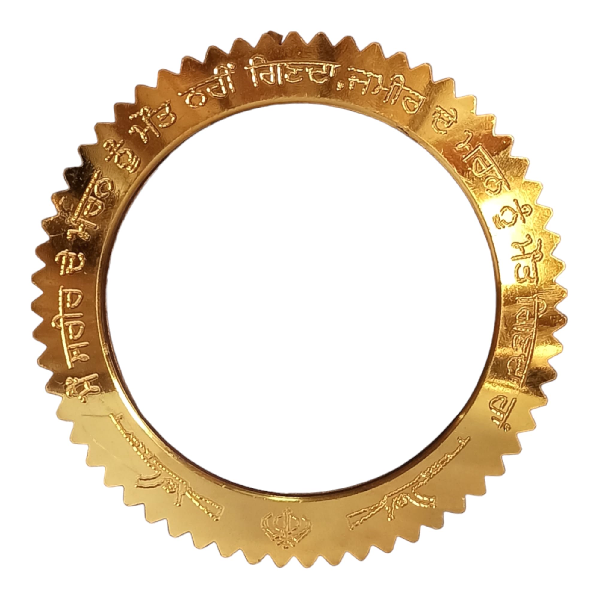 RKD EnterpriseGolden Color Trending Stainless Steel Metal WaheGuru Ji Punjabi Khanda Sikh Sardar Khalsa Symbol/Logo Hand Cuff Sarbloh Sharp Teeth Chakkri Zig Zag Design Wrist Kada