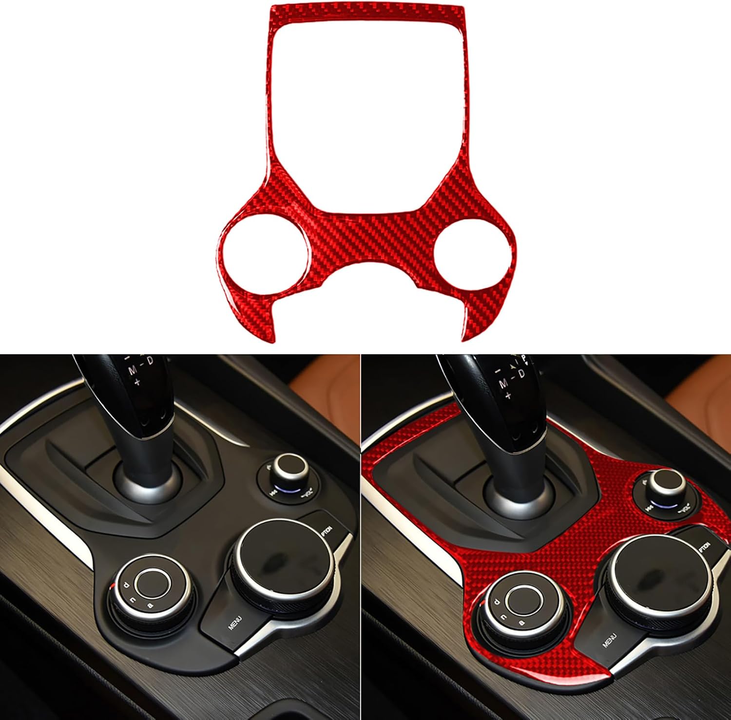 NVCNX Real Premium Carbon Fiber Car Center Console Gear Shift Box Panel Cover Sticker Decal Compatible with Alfa Romeo Giulia 2017 2018 2019 Interior Trim Accessories Red