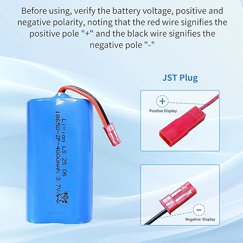 Miniatura 3 de Batería recargable de iones de litio de 3.7 V 4000 mAh (1S2P), enchufe JST de 2 pines baterías de iones de litio de 3.7 voltios con cable de