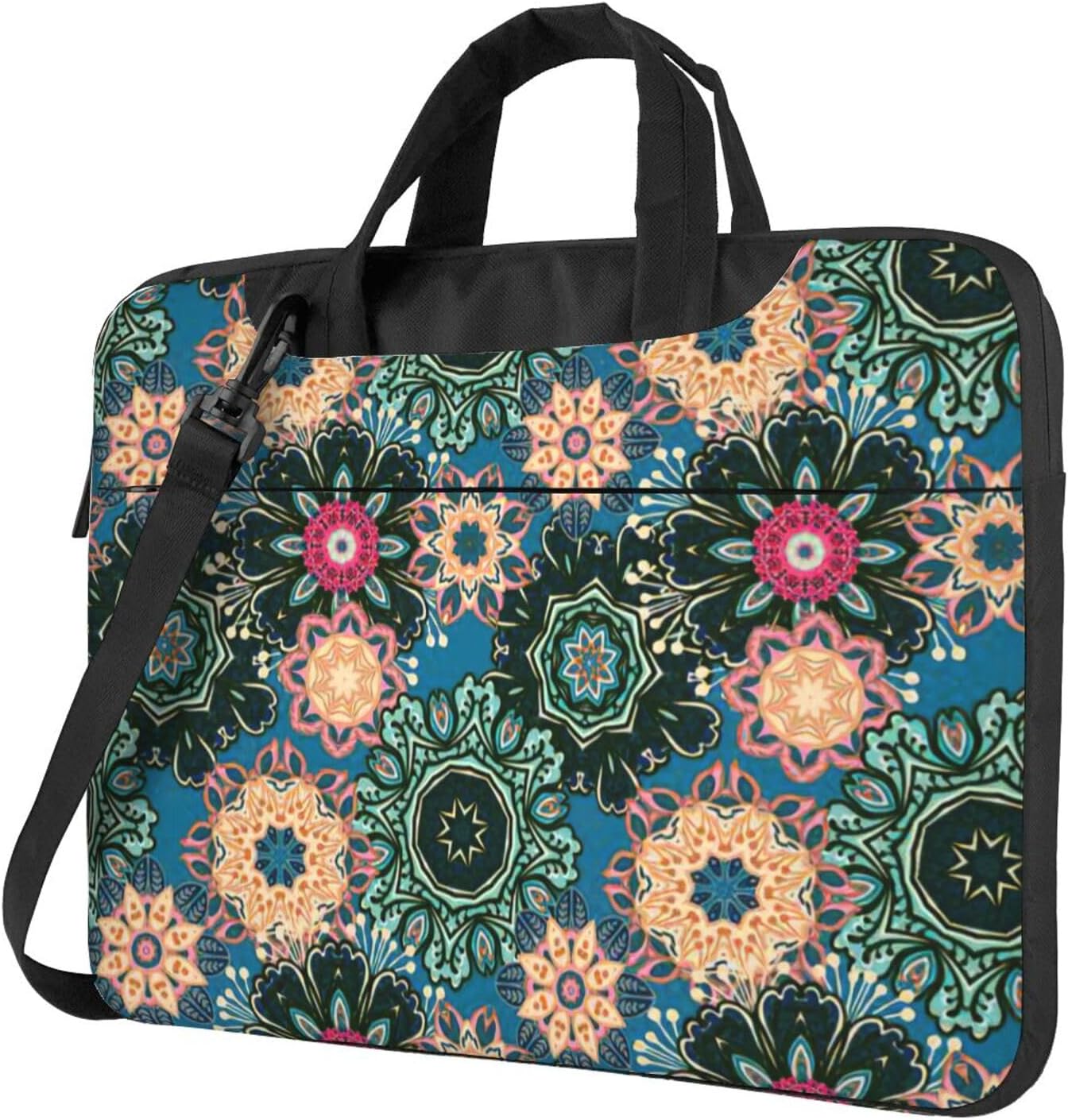 Bohemian Flower Print Laptop Shoulder Bag Messenger Bag Notebook with Accessories Pocket 13/14/15.6 inch