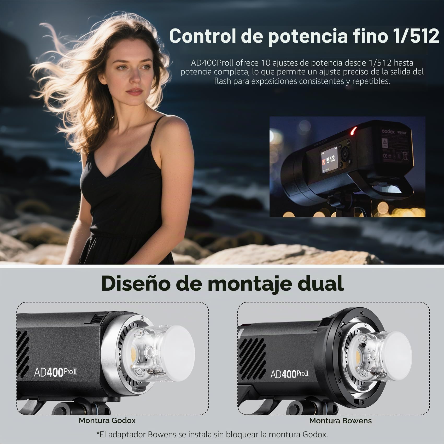 Godox AD400Pro II AD400ProII 400Ws TTL Todo-en-Uno Aire Libre Flash | GN72 1/8000 HSS，Alimentado por batería con batería de Litio，0.01-1s Tiempo de Reciclaje Compatible con Canon Nikon Sony