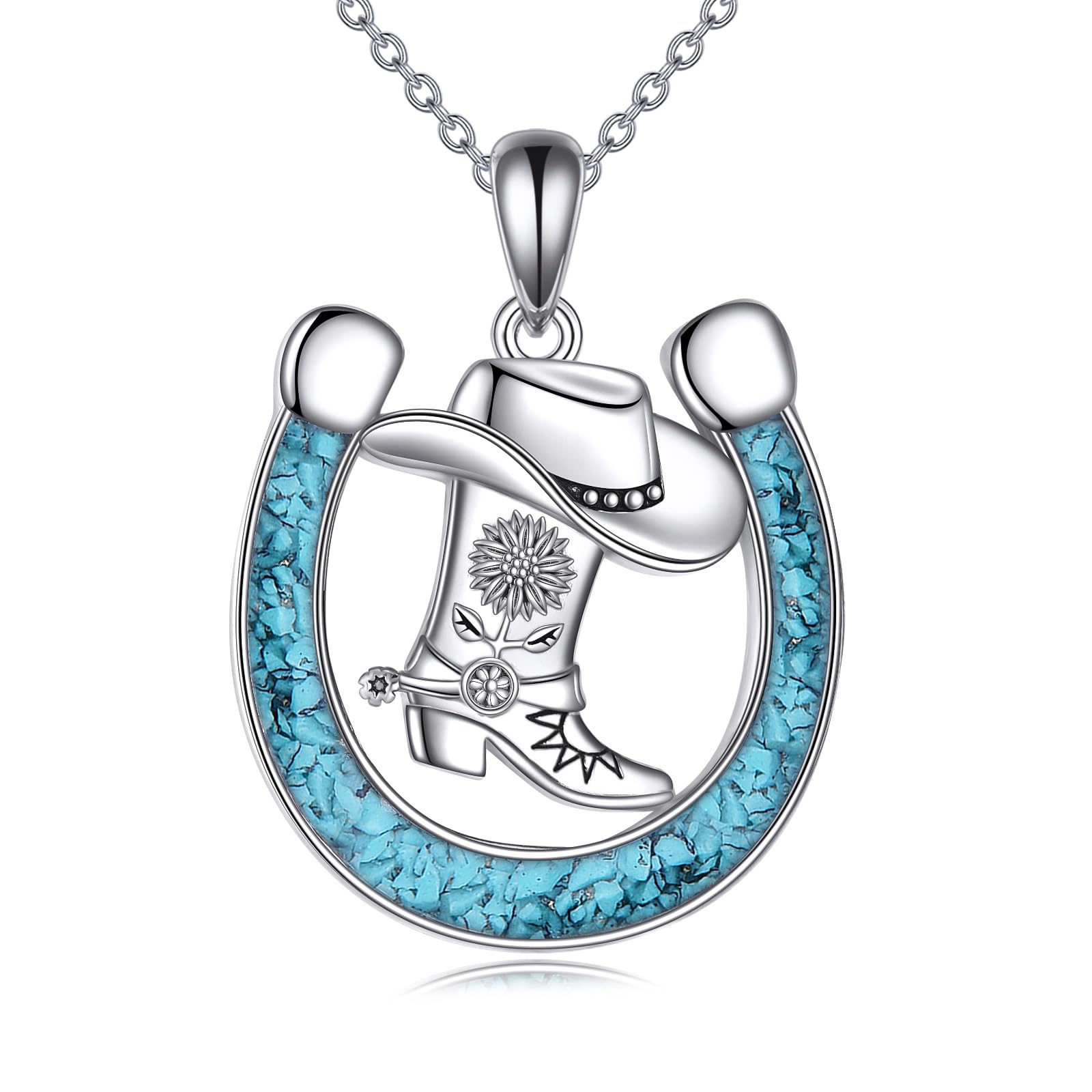 LWQQWL Turquoise Western Necklace for Women 925 Sterling Silver Cow Skull/Cow Tag/Cowgirl Shoot/Horseshoe Pendant Necklace Jewelry Gifts
