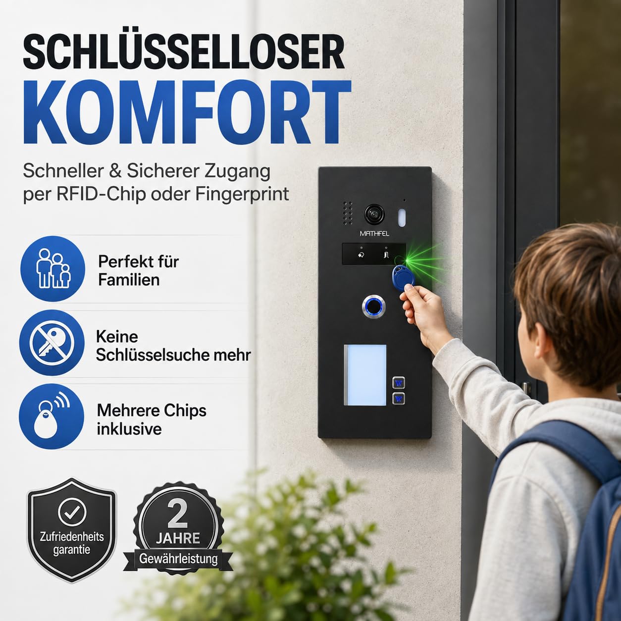 Videocitofono WLAN 2 famiglie, IP65, monitor da 7 pollici, telecamera HD 130°, memoria foto/video, switch PoE