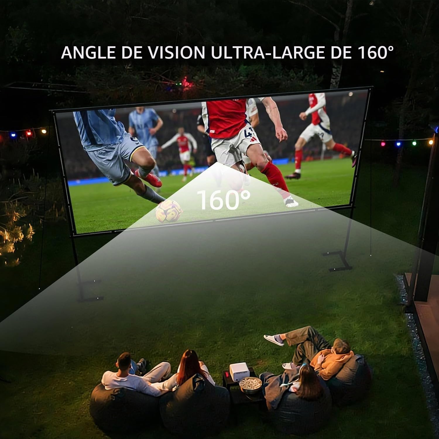 Écran de Projection 100" Grand Écran avec Support - Toile 4K HD 16:9 Anti-Pli, Montage 5 Min, Idéal Home Cinéma, Jardin & Présentations - Sac Transport
