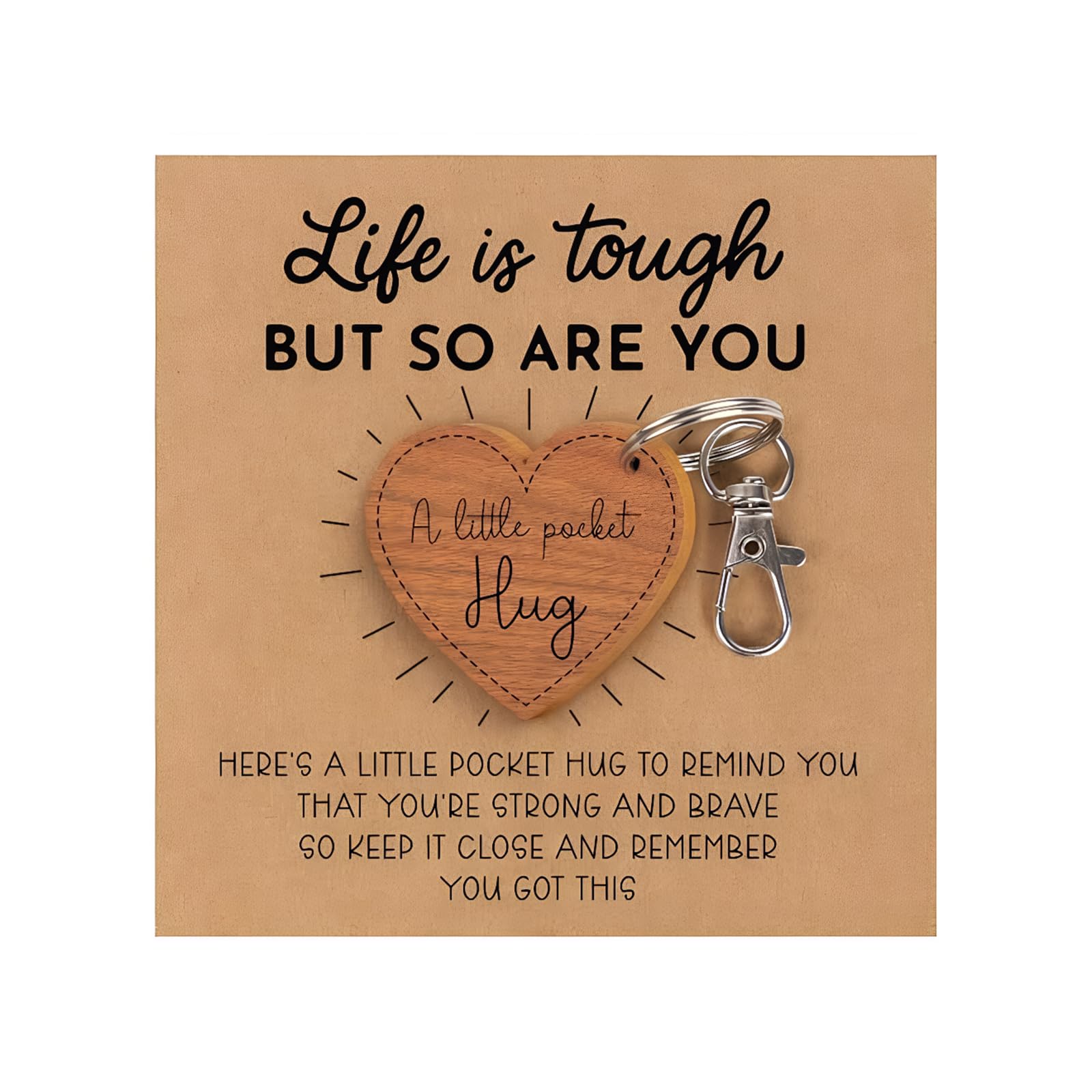 Madginine Women's Brown Pocket Hugs Heart,Engraved Wooden Pocket Hug Keyring With An Inspirational Card,Heart-Inspired Positive Presents For Friend Family Bag Charm