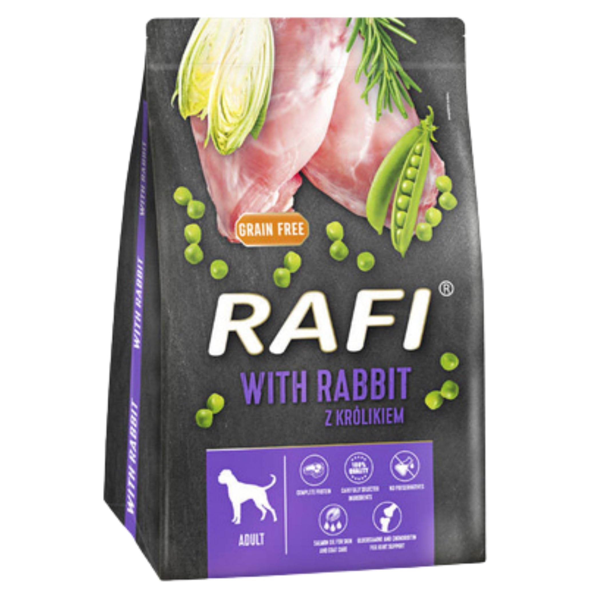 Rafi High-Protein Dry Dog Food โ Omega-3 & Omega-6 Fatty Acids for Shiny Coats & Strong Muscles, Ingredients for All Breeds & Life Stages (Rabbit, 3kg)