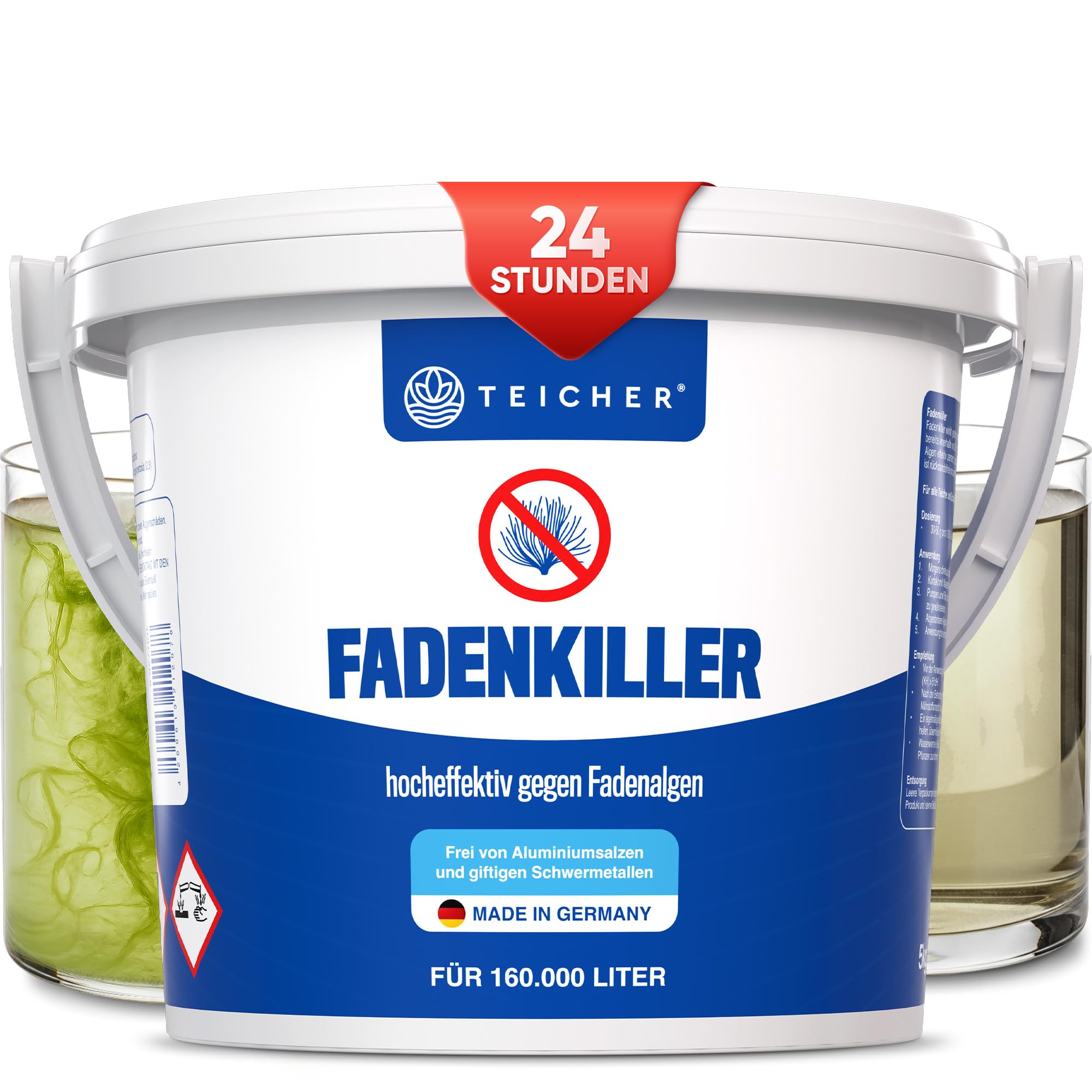 Teicher Fadenalgenvernichter Teich – Algen frei in 24h Anti Fadenalgen, Aktivsauerstoff Formel, ohne Schwermetalle, Algenvernichter für Gartenteiche - Made in Germany