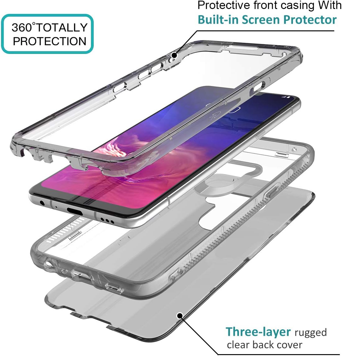 Dexnor Compatible with LG G8 ThinQ Case with Built-in Screen Protector Full-Body Rugged Clear Bumper Shockproof Heavy Duty Hard Cover Defender Gray